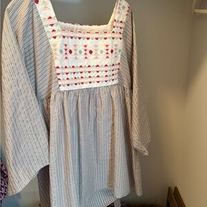 Pomander Place Striped Tunic with Embroidery